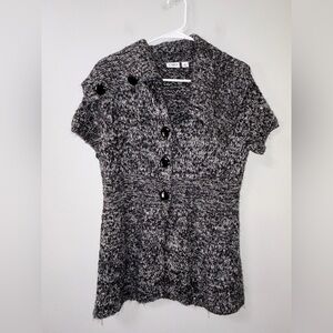 Cato Black White Short Sleeve Marled Knit Sweater Shawl Drape Collar Winter M